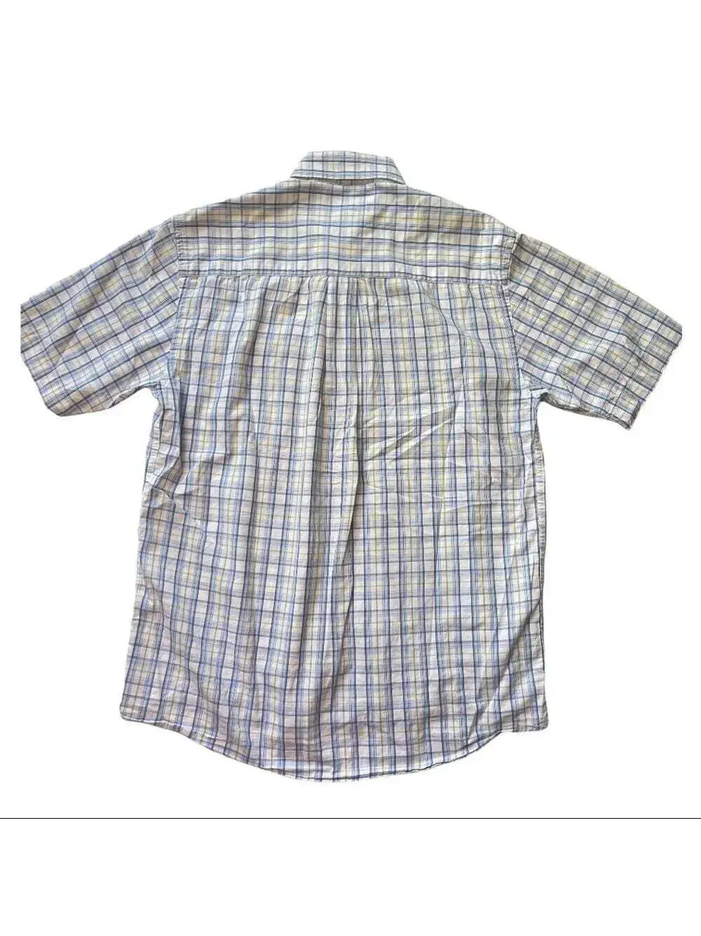 Van Heusen S White Blue Plaid Short Sleeve Casual Button Front Dress Shi…